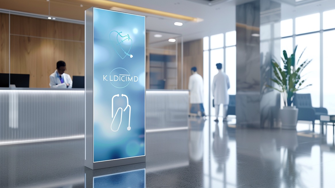 Kiosk świetlny Neona w recepcji medycznej