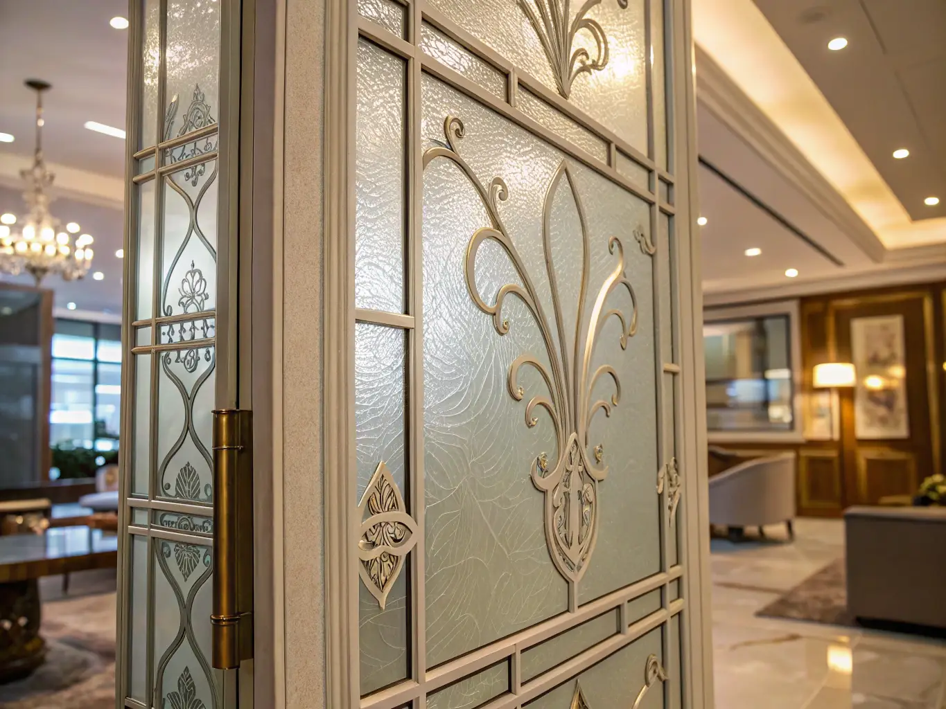 A close-up shot of the Light Kiosk's seamless glass corner connection, highlighting its minimalist design and the absence of visible frames. The image should emphasize the kiosk's sleek aesthetics and modern appeal.